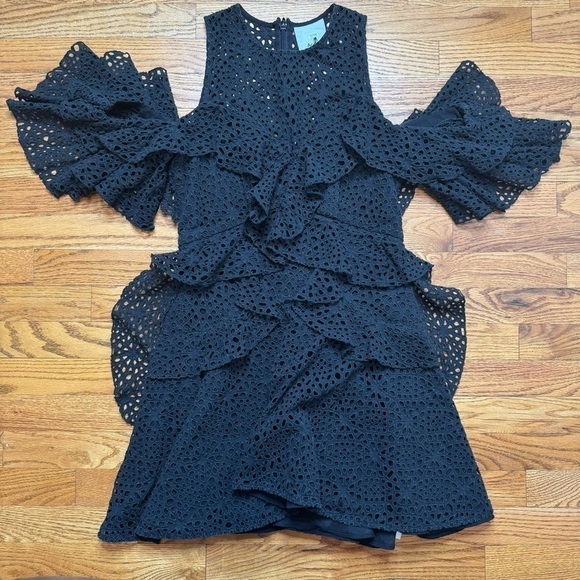 Acler Upton Off-Shoulder Lace Mini Dress - Black - Size 6 - Picture 4 of 11